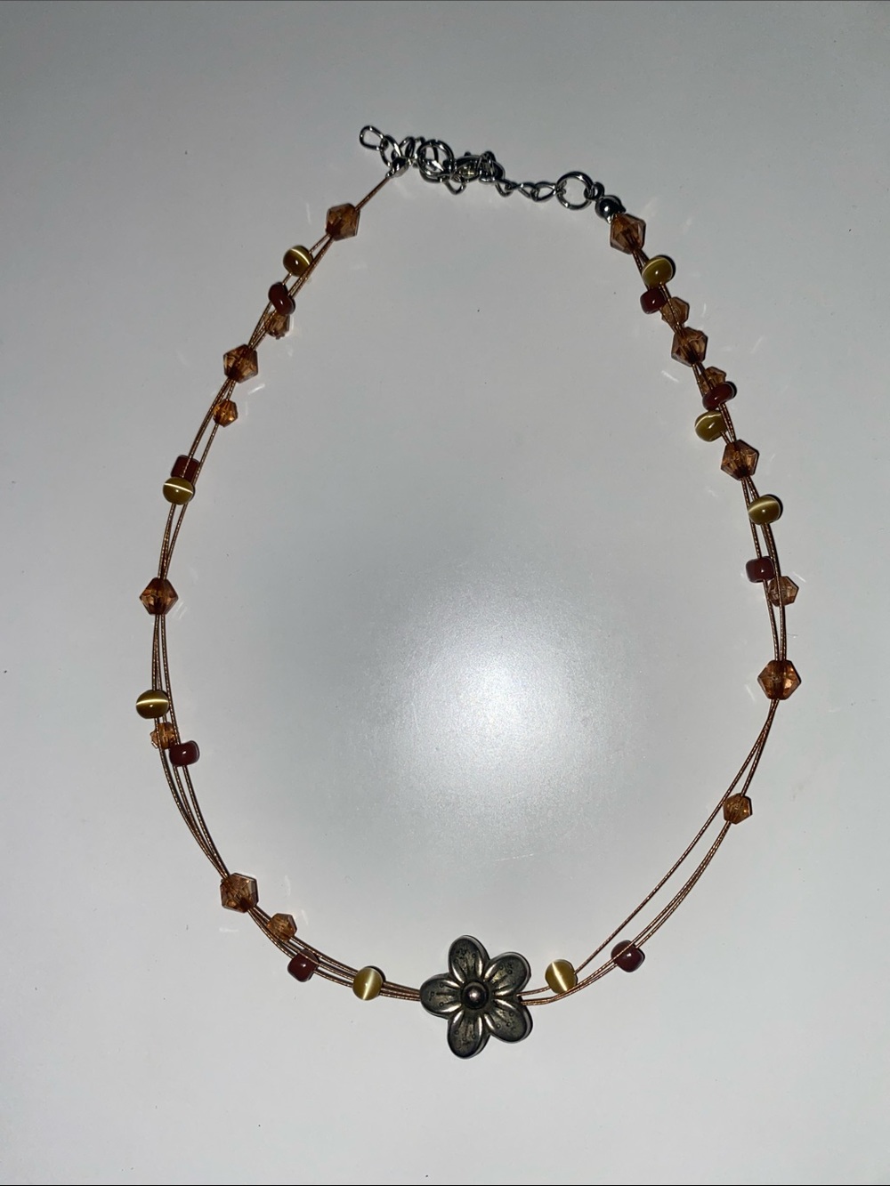 Y2K Choker Flower Beaded Brown 2000s Choker Short Necklace Vintage Deadstock